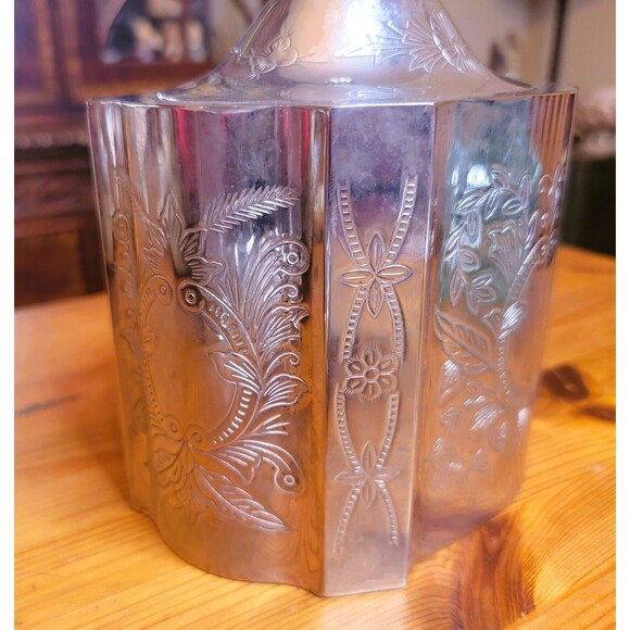 Vintage Silver Plate Trinket Jewelry Box w Lid Red Velvet Inside Engraved Design - Picture 4 of 16